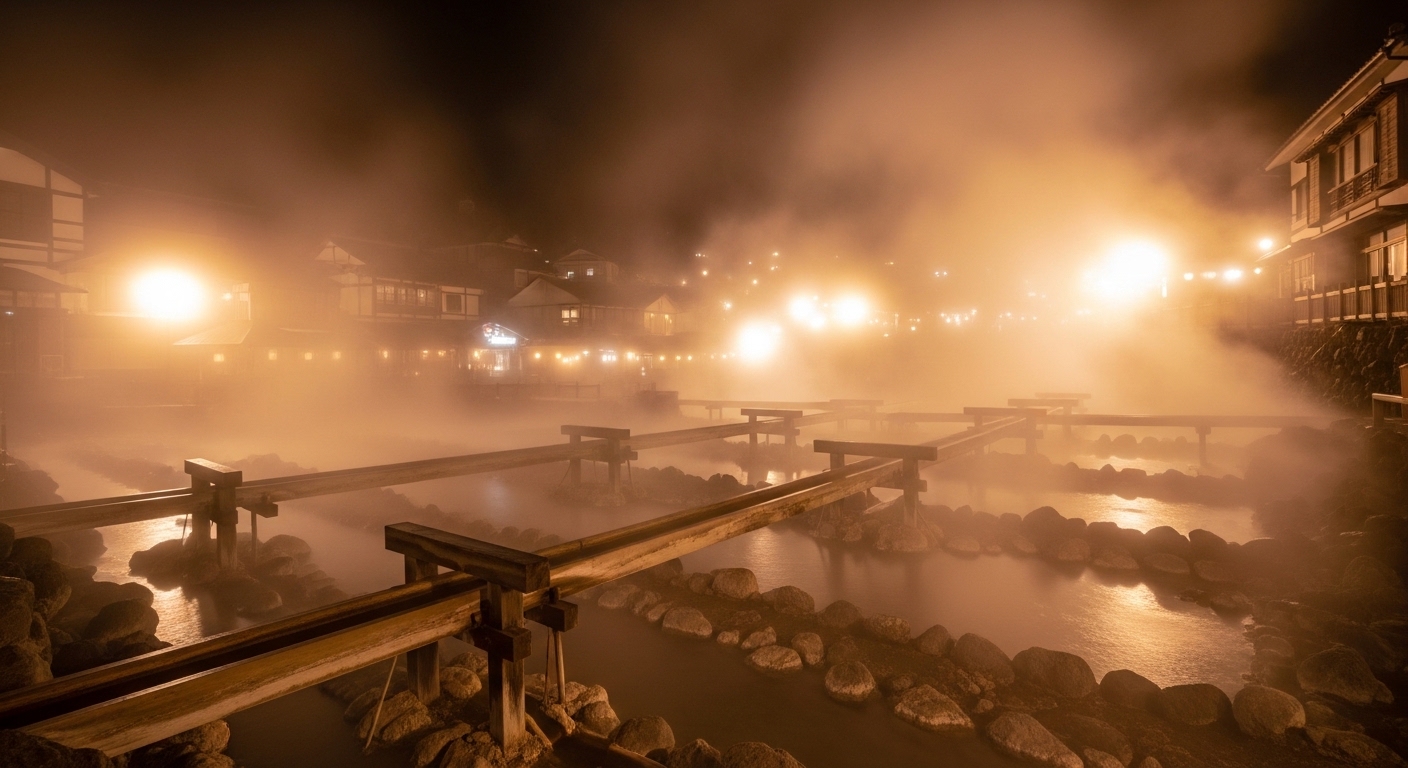 草津温泉湯畑の夜景